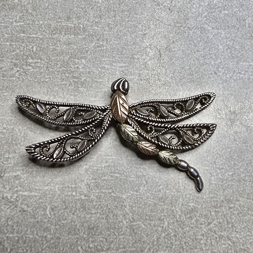 Sterling Silver 12K Gold Vintage Coleman Co. Black Hills Gold Dragonfly Pendant